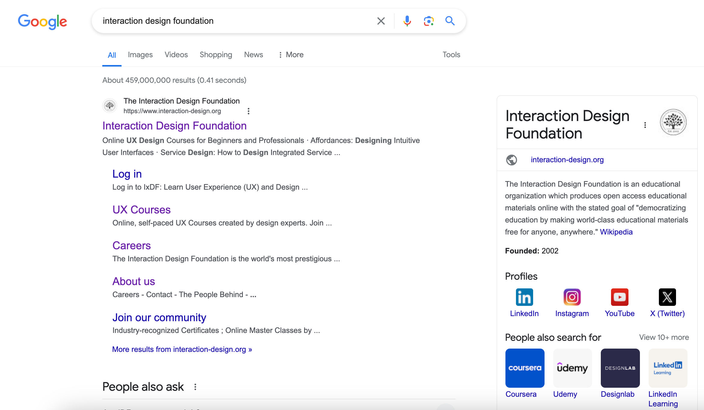 Screenshot of Google's search engine results